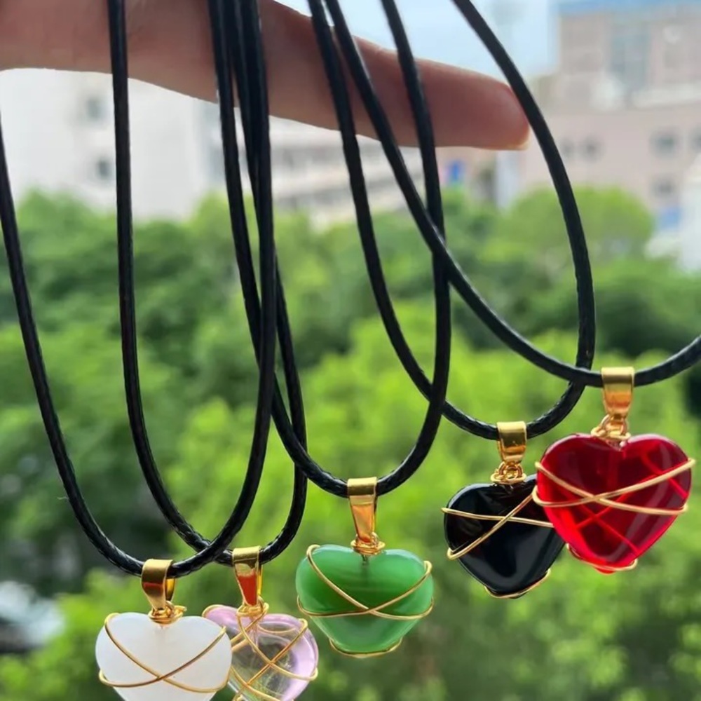 5pcs/Set Natural Stone And Crystal Necklace for Women Lovely Heart